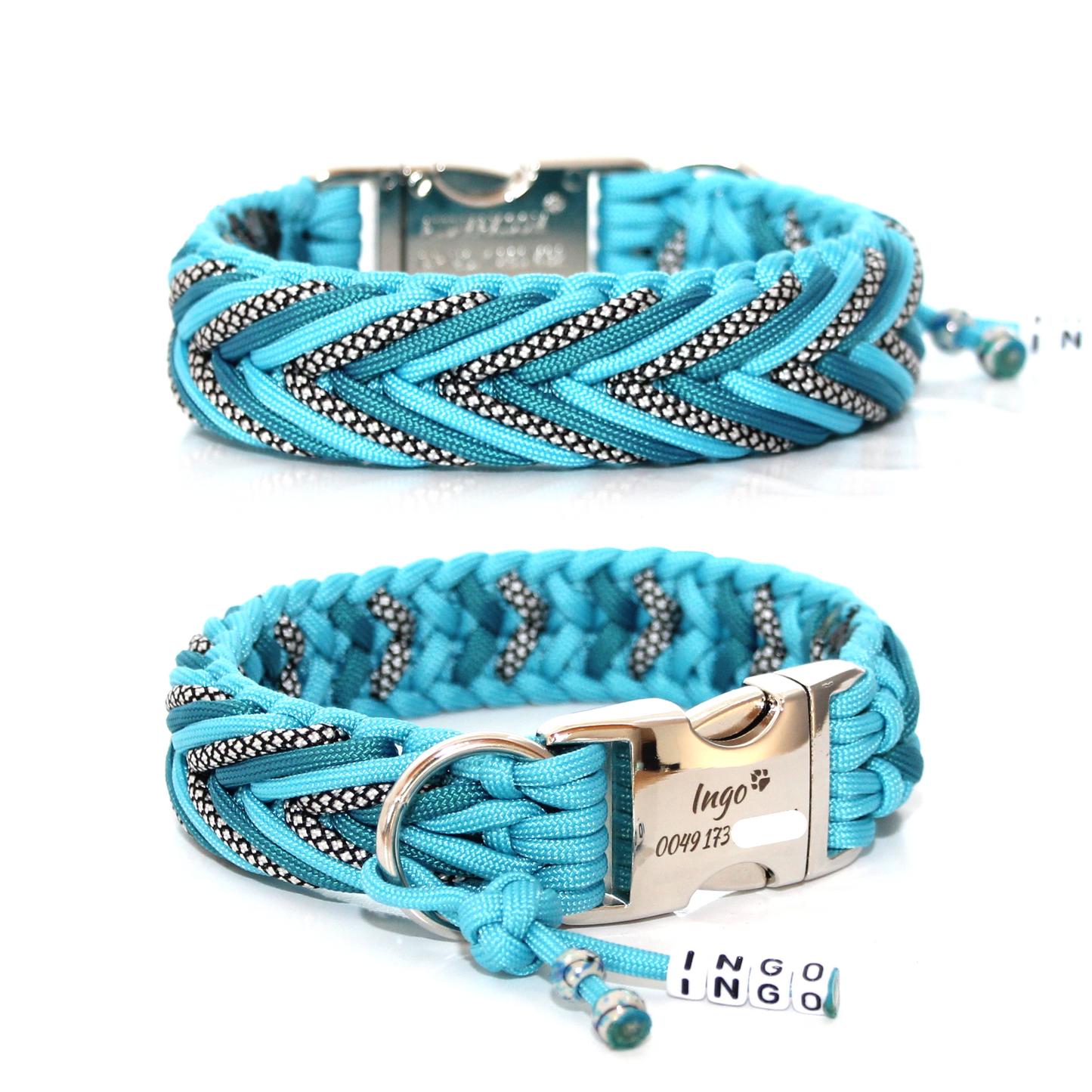 Paracord Halsband Arrow - Farben: Teal, Türkis, Silver Diamonds