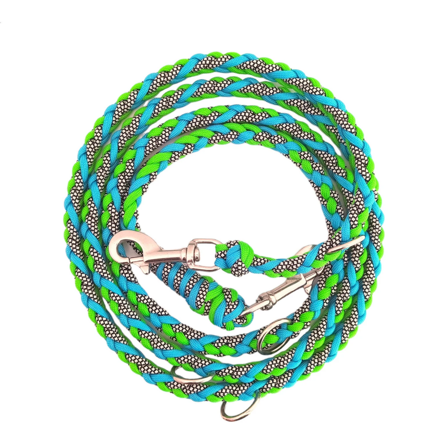 Paracord Leine - Mixed Colors - Farben: Neon Green, Silver Diamonds, Türkis