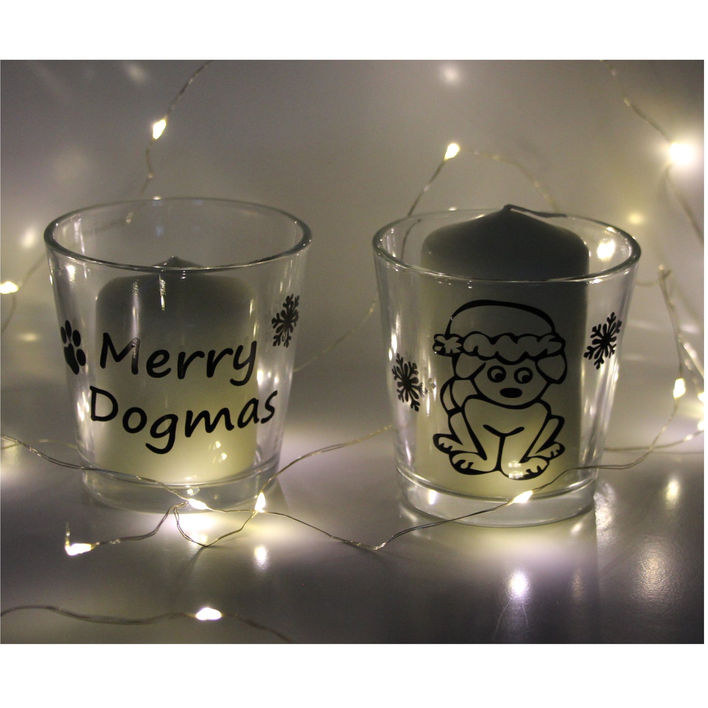 Set: Windlichter, Teelichtgläser - Weihnachtsmotive