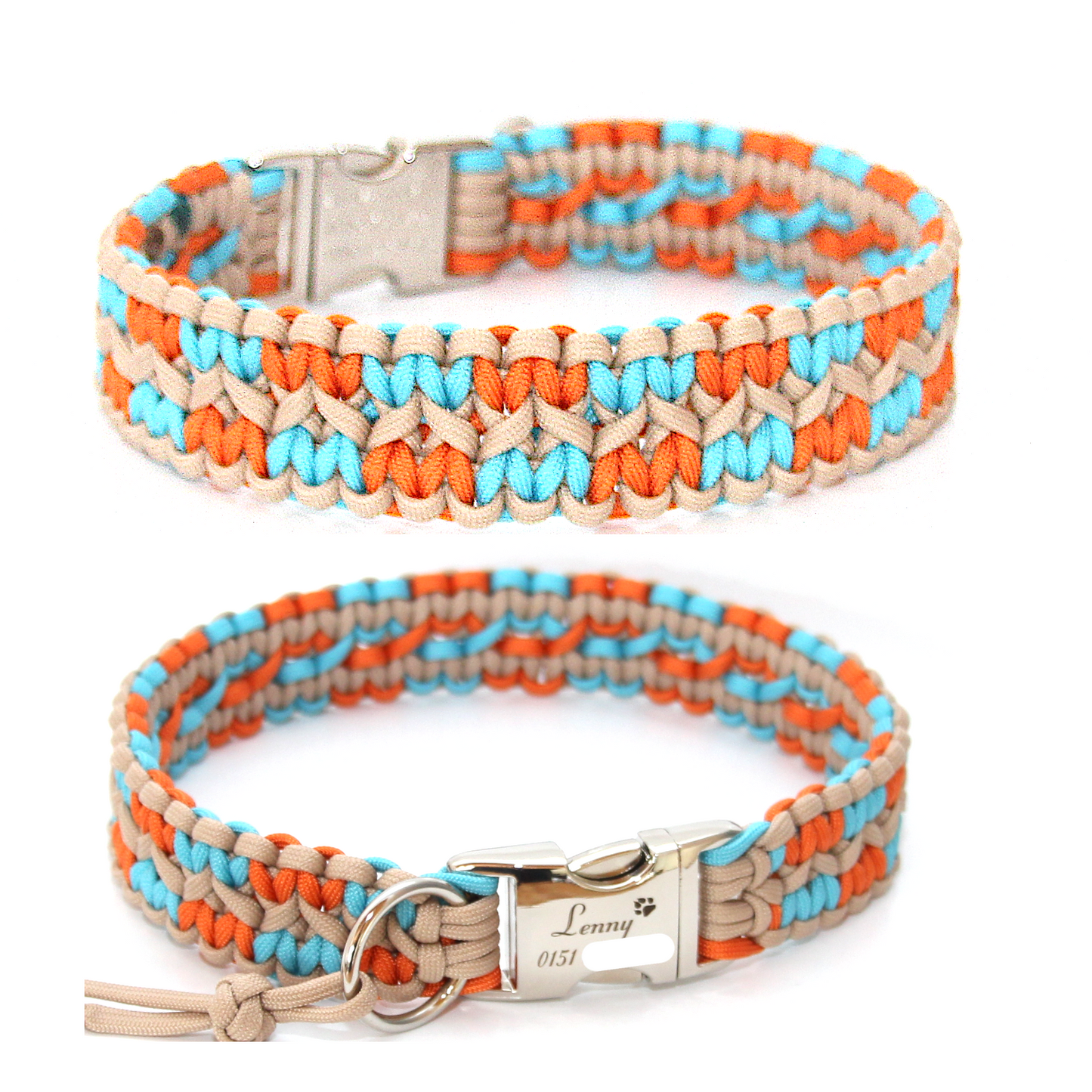 Paracord Halsband Zick Zack - Farben: Sand, Türkis, Fox Orange