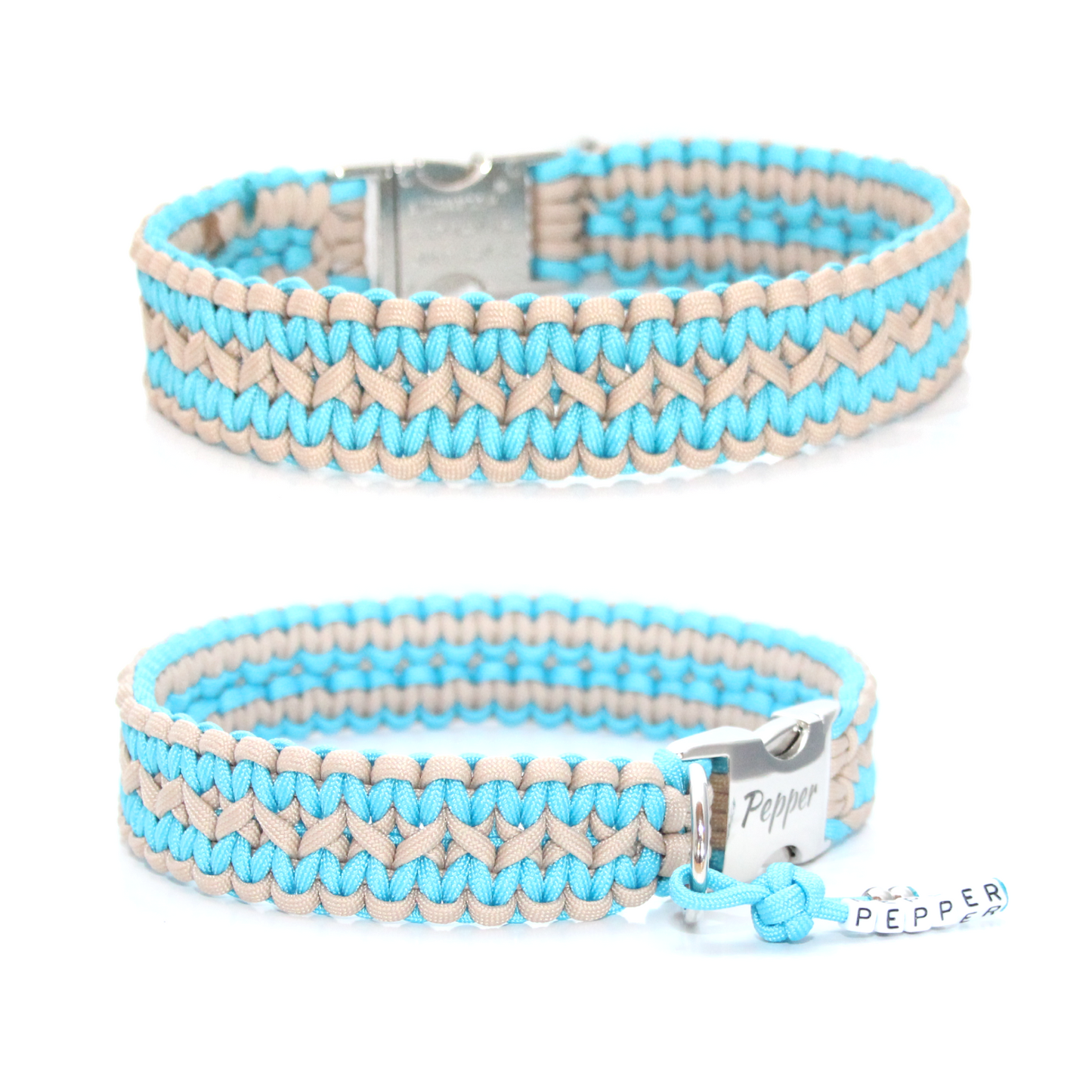 Paracord Halsband Zick Zack - Farben: Sand, Türkis