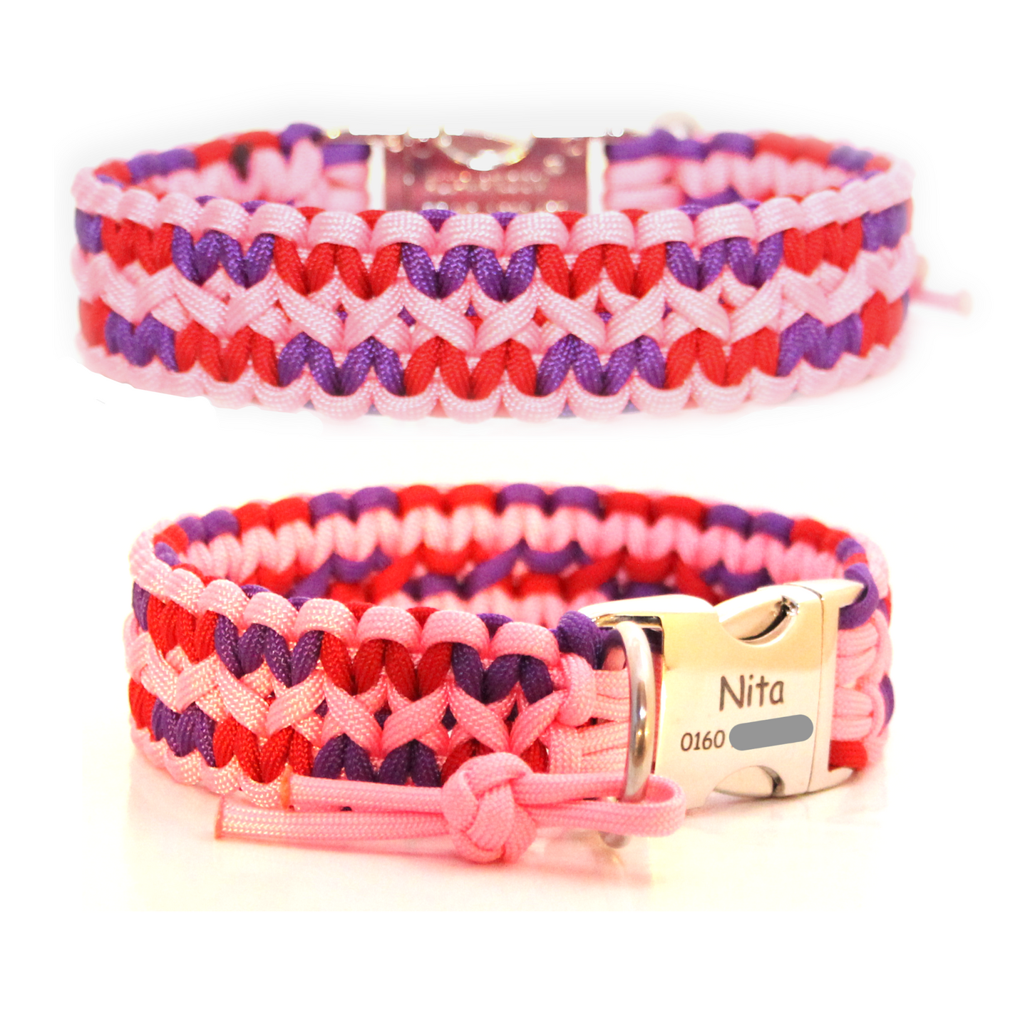 Paracord Halsband Zick Zack - Farben: Rose Pink, Imperial Red, Acid Purple