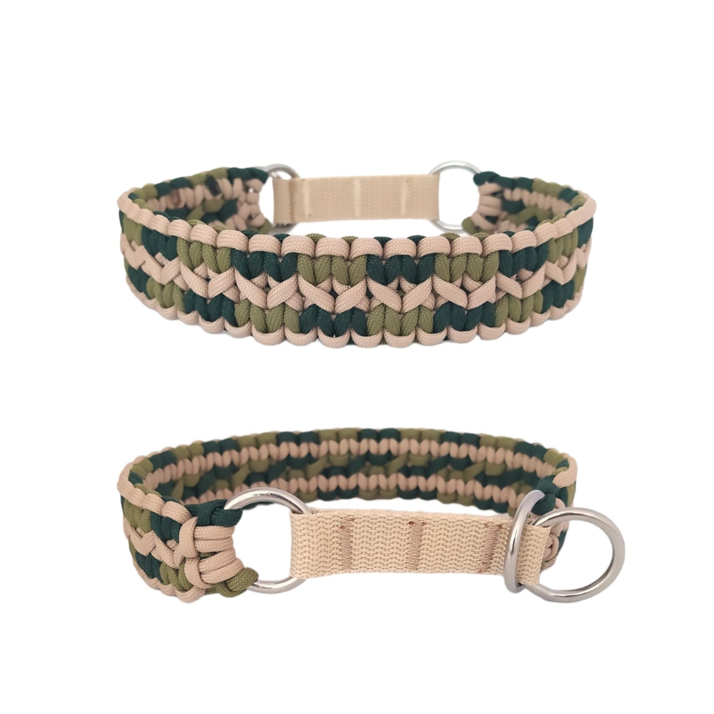 Paracord Halsband Zick Zack - Farben: Sand, Emerald Green, Moss