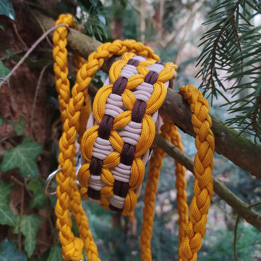 Paracord Halsband Big Wave - Farben: Goldenrod, Sand, Walnut