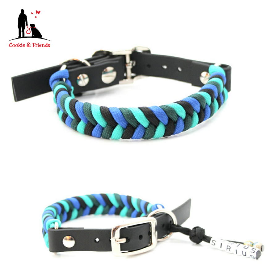 Paracord Halsband Konfetti - Farben: Emerald Green, Electric Blue, Schwarz, Dark Cyan