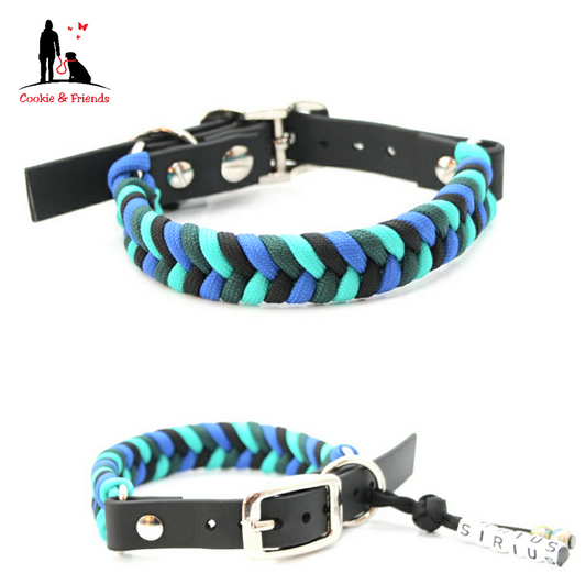 Paracord Halsband Konfetti - Farben: Emerald Green, Electric Blue, Schwarz, Dark Cyan