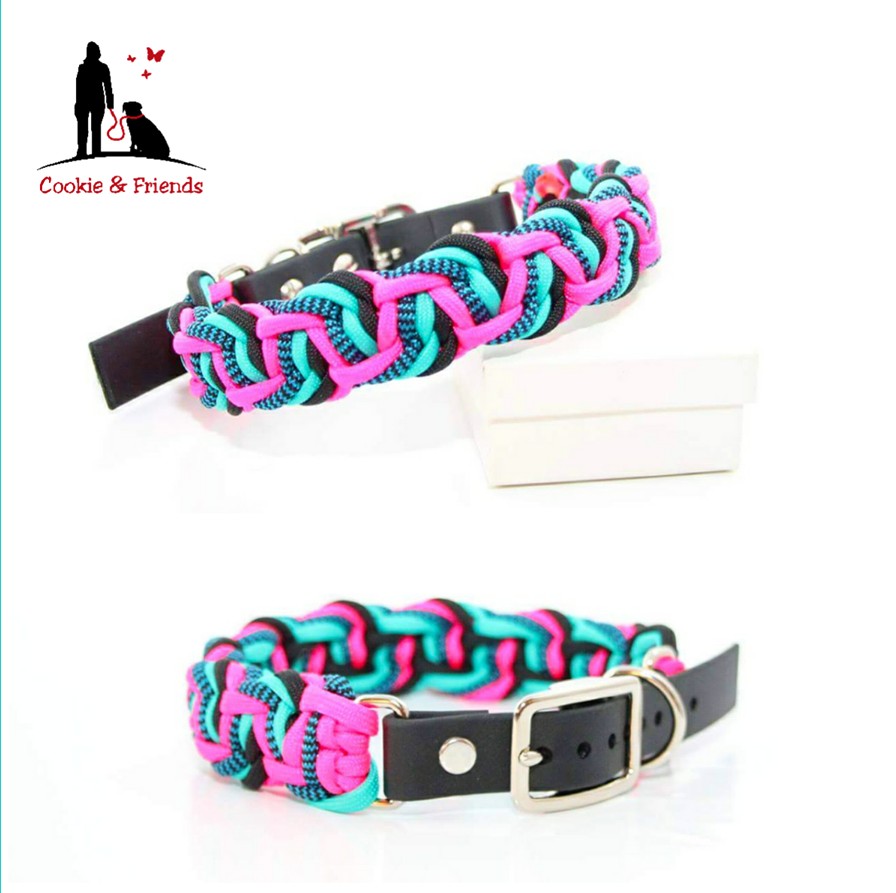 Paracord Halsband Dance - Farben: Neon Pink, Bright Türkis, Shockwaves Türkis, Schwarz