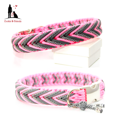 Paracord Halsband Arrow - Farben: Rose Pink, Chocoral Grey, Silver Diamonds