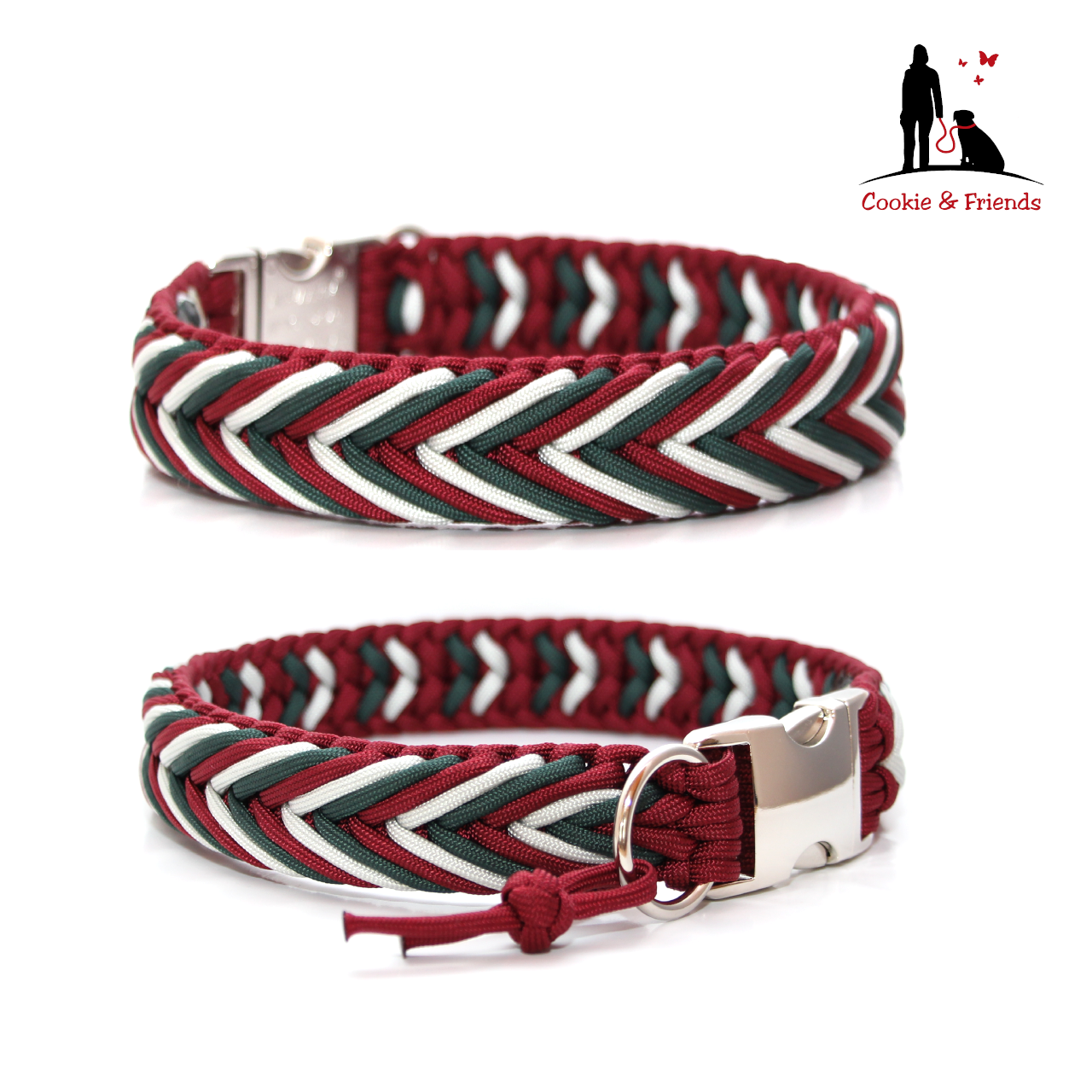 Paracord Halsband Arrow - Farben: Burgundy, Emerald Green, Silvergrey