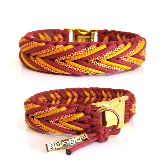 Paracord Halsband Arrow - Farben: Crimson, Sweet Fall, Goldenrod