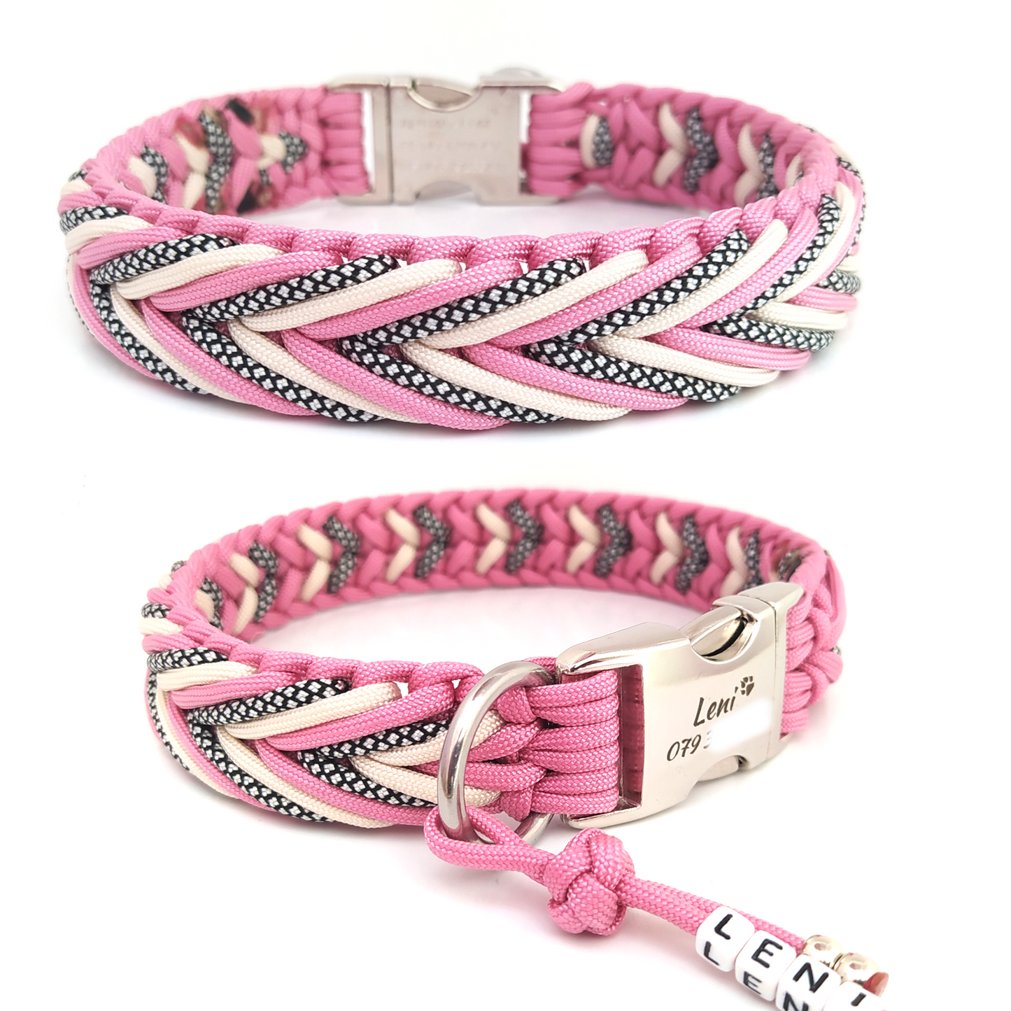 Paracord Halsband Arrow - Farben: Lavender Pink, Creme, Silver Diamonds