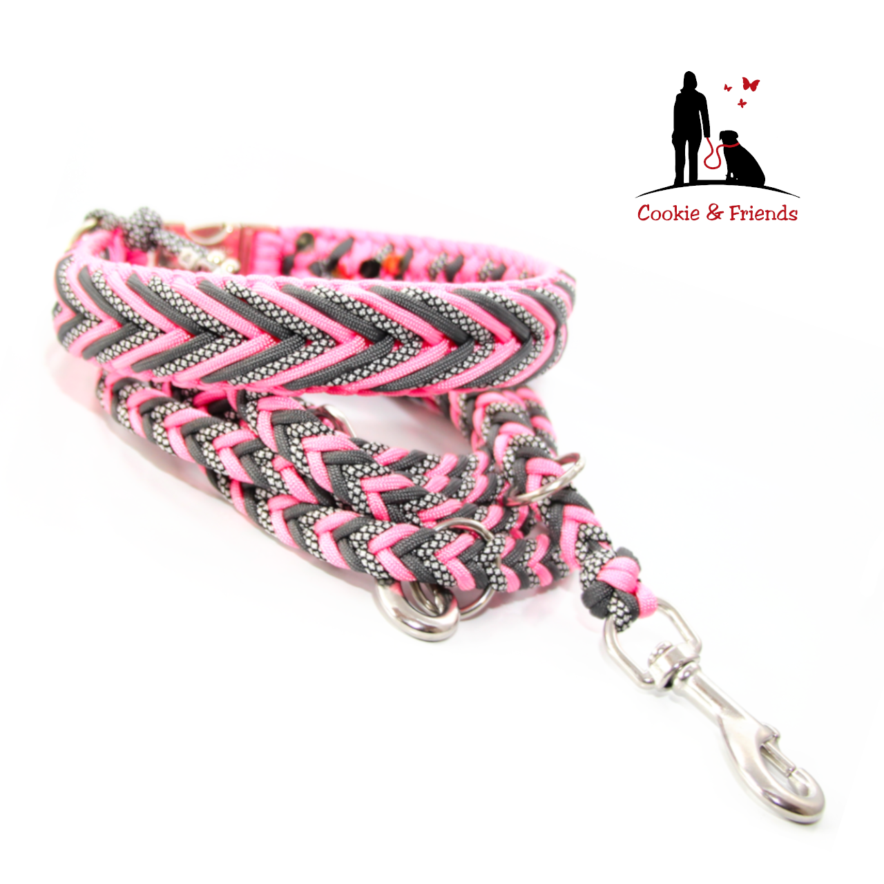 Paracord Halsband Arrow - Farben: Rose Pink, Chocoral Grey, Silver Diamonds