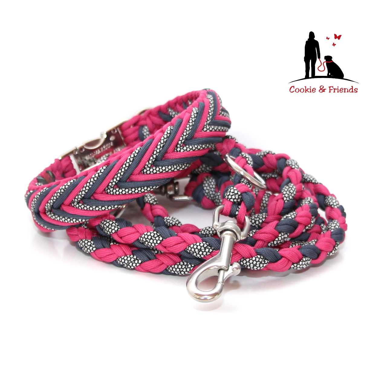 Paracord Halsband Arrow - Farben: Fuchsia, Silver Diamonds, Navy Blue