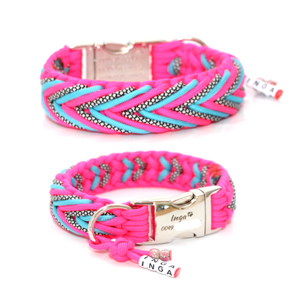 Paracord Halsband Arrow - Farben: Neon Pink, Türkis, Silver Diamonds