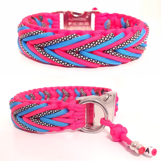 Paracord Halsband Arrow - Farben: Neon Pink, Türkis, Silver Diamonds