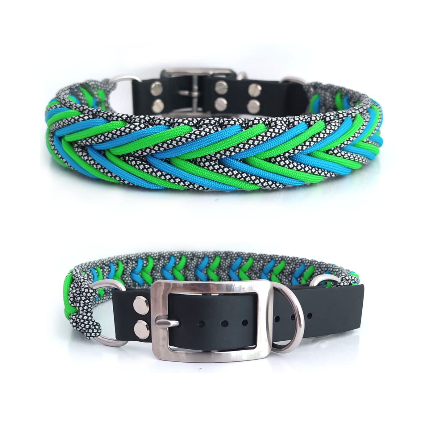 Paracord Halsband Arrow - Farben: Silver Diamonds, Neon Green, Türkis