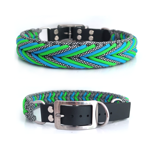 Paracord Halsband Arrow - Farben: Silver Diamonds, Neon Green, Türkis