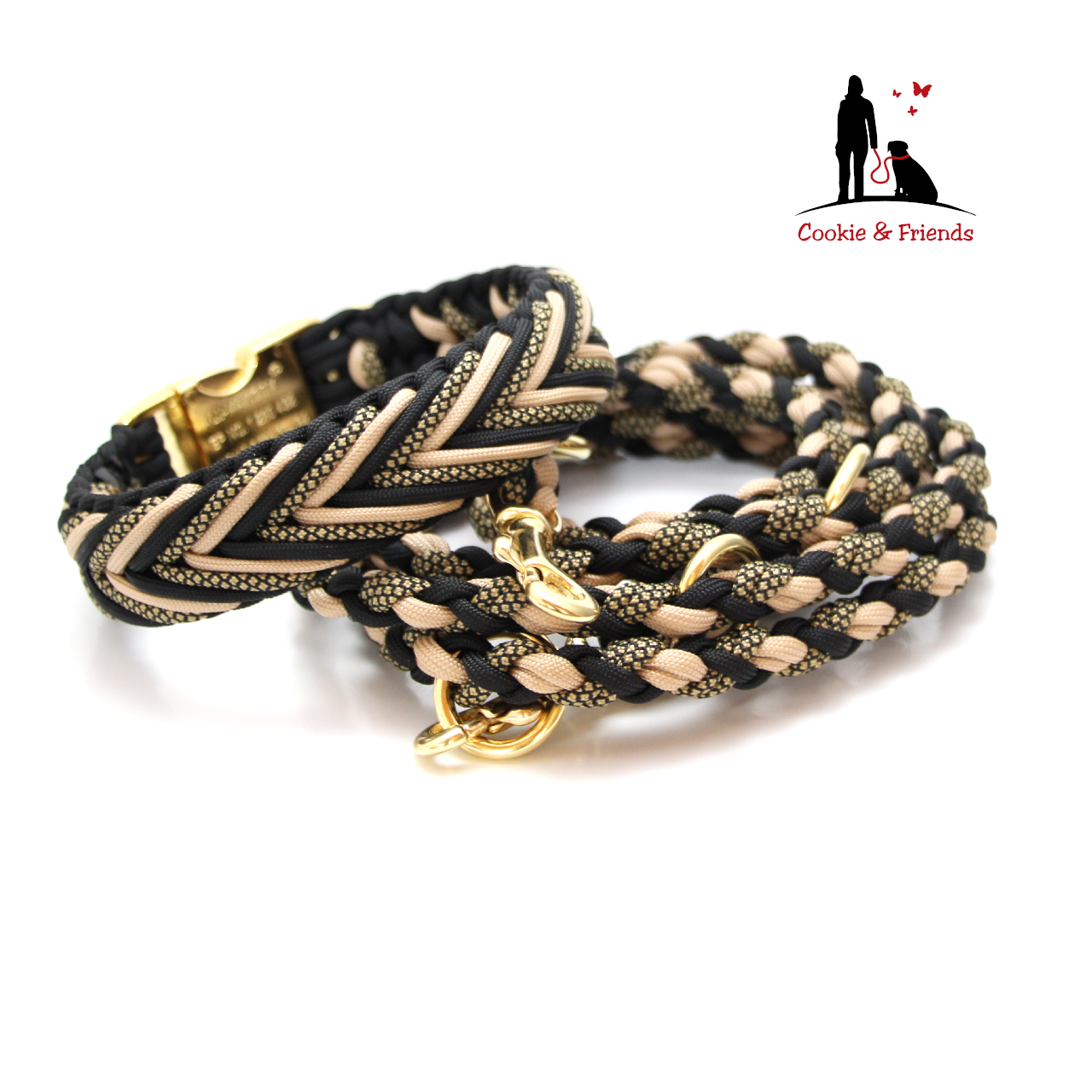 Paracord Halsband Arrow - Farben: Schwarz, Sand, Gold Diamonds