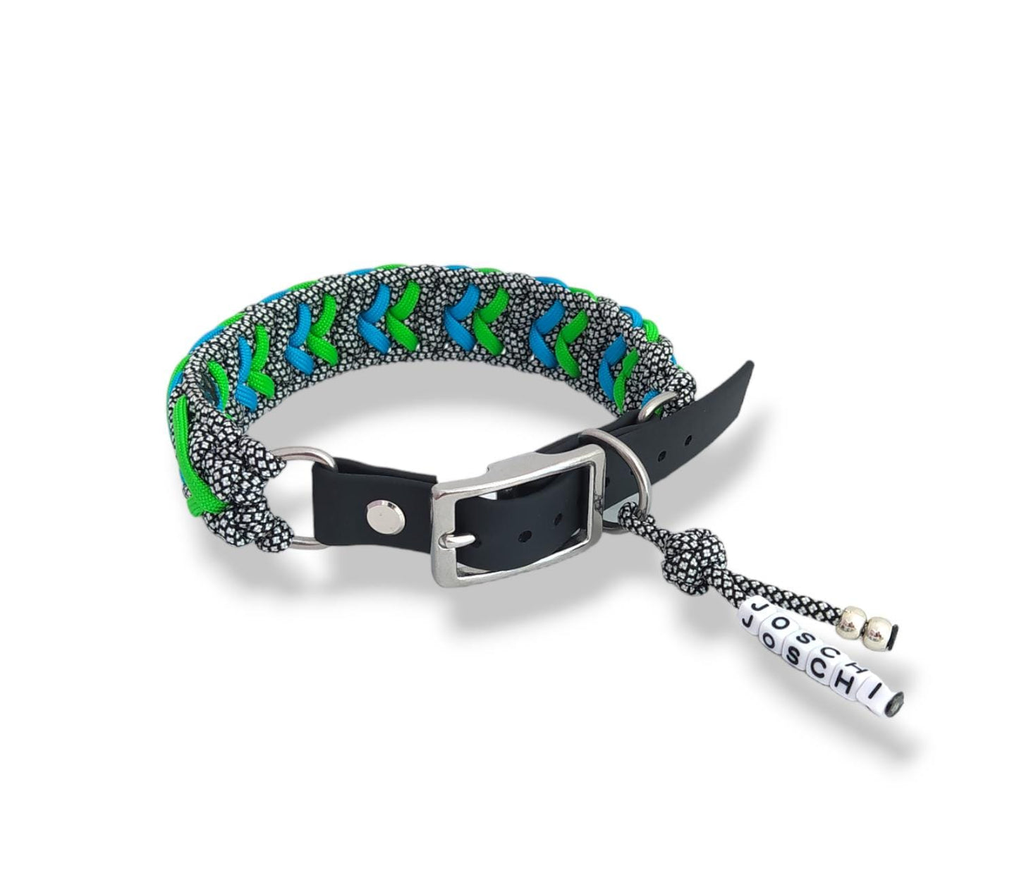 Paracord Halsband Arrow - Farben: Silver Diamonds, Neon Green, Türkis