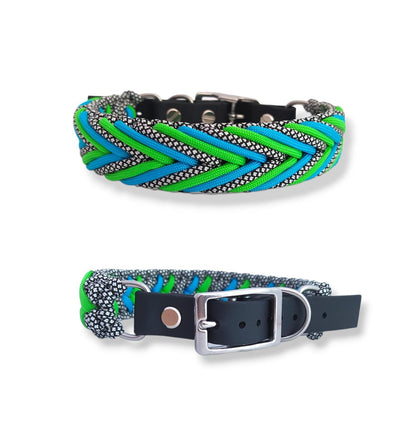 Paracord Halsband Arrow - Farben: Silver Diamonds, Neon Green, Türkis