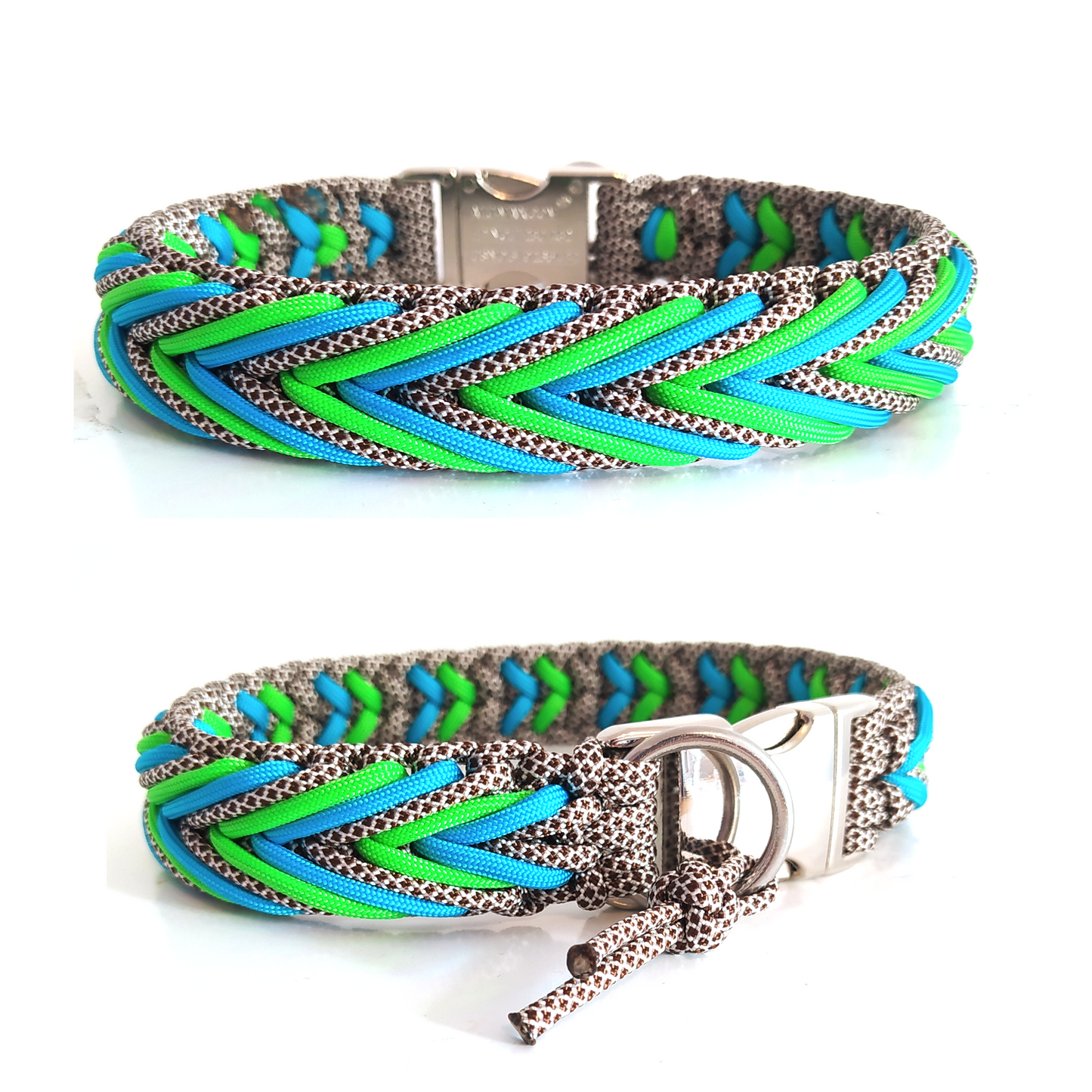 Paracord Halsband Arrow - Farben: Walnut Diamonds, Neon Green, Türkis