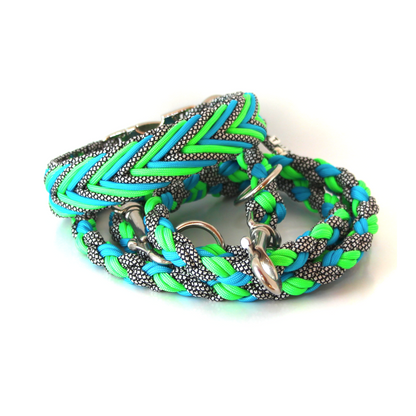 Paracord Halsband Arrow - Farben: Silver Diamonds, Neon Green, Türkis