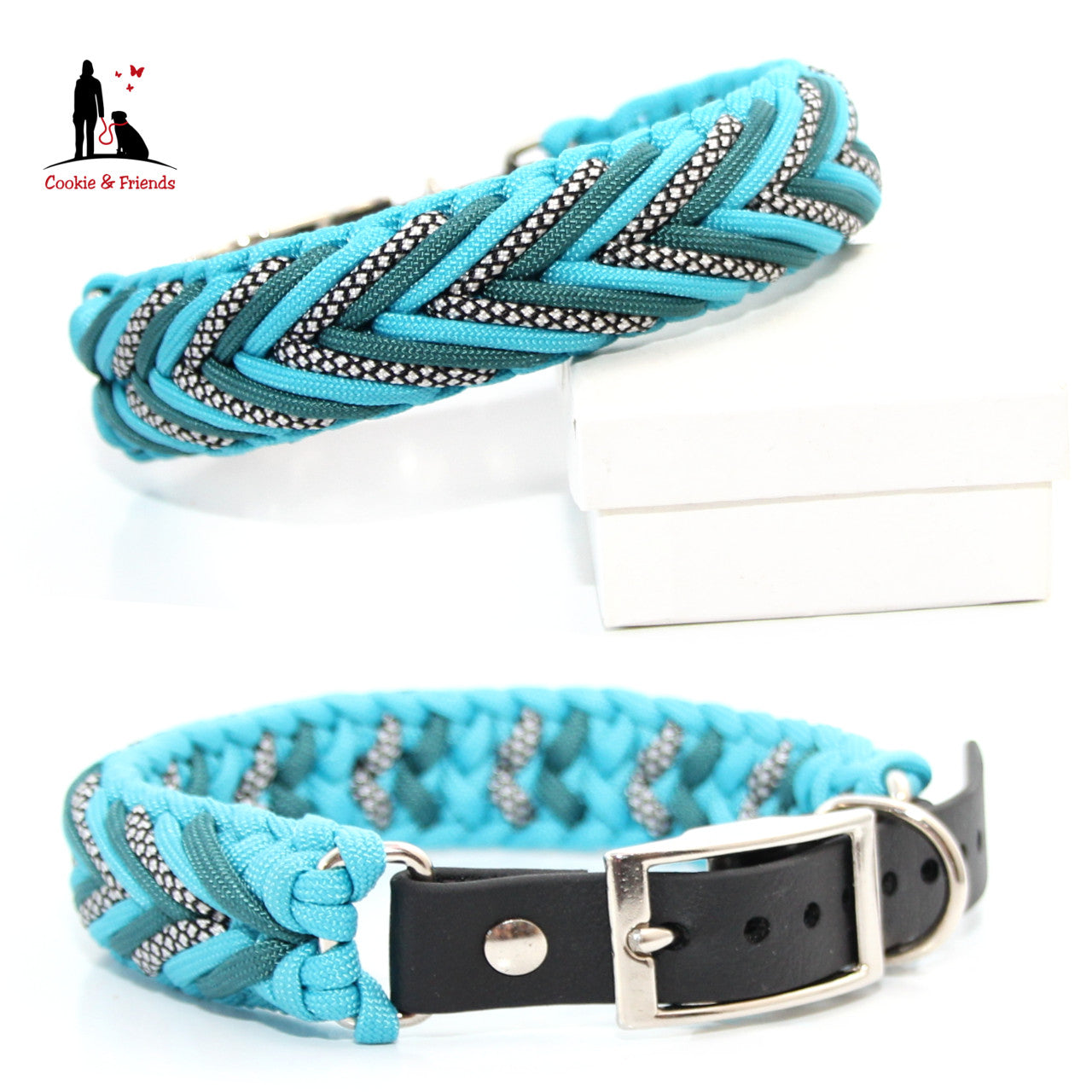 Paracord Halsband Arrow - Farben: Teal, Türkis, Silver Diamonds