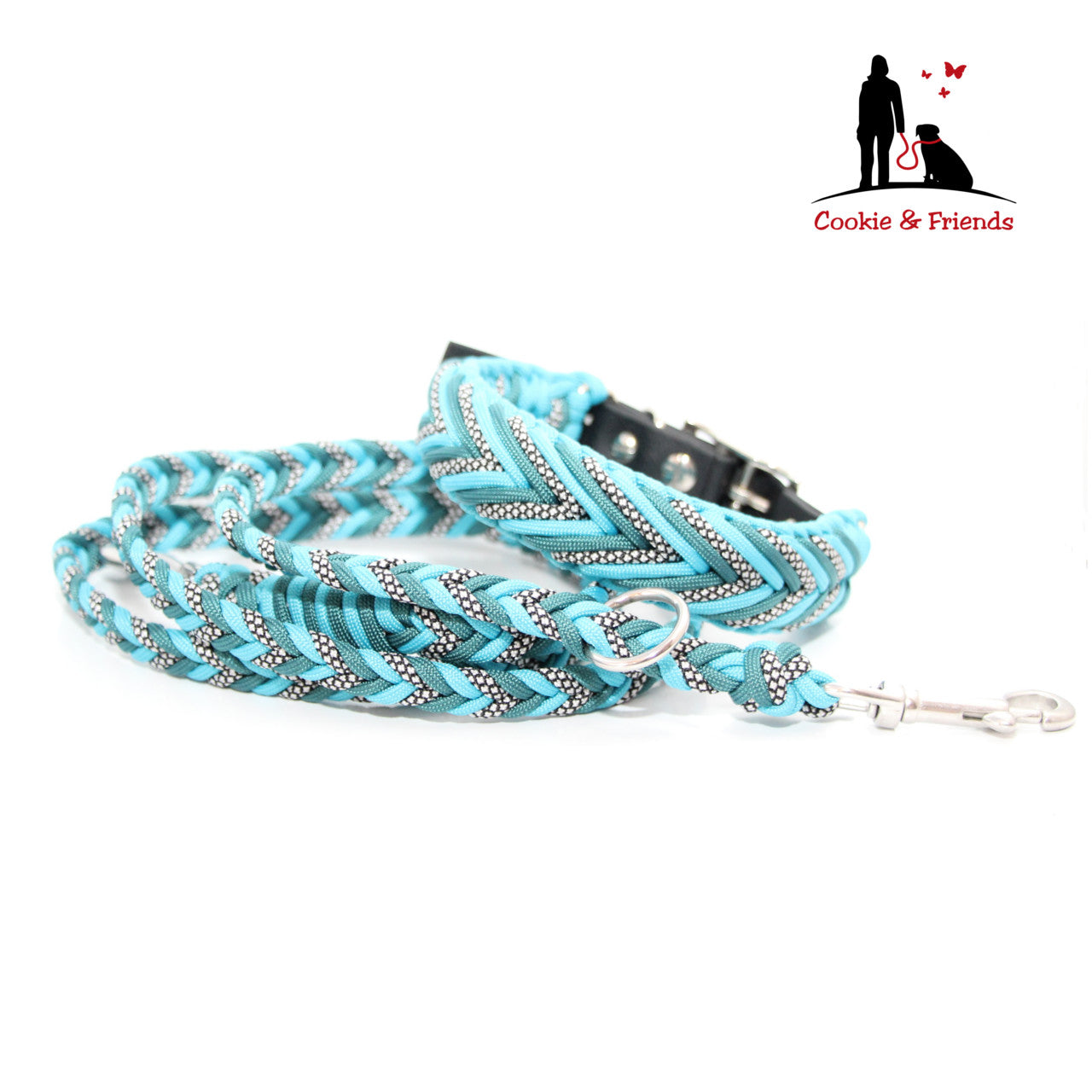 Paracord Halsband Arrow - Farben: Teal, Türkis, Silver Diamonds