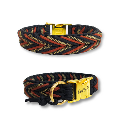 Paracord Halsband Arrow - Farben: Schwarz, Rust, Gold Diamonds