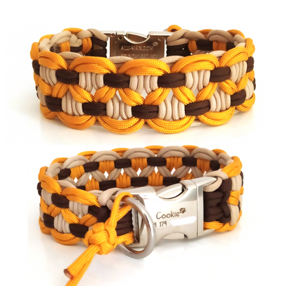 Paracord Halsband Big Wave - Farben: Goldenrod, Sand, Walnut