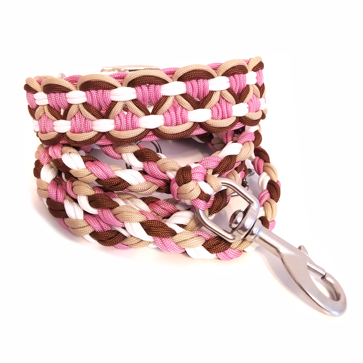 Paracord Halsband Big Wave - Farben: Lavender Pink, Sand, Weiß, Chocolate Brown