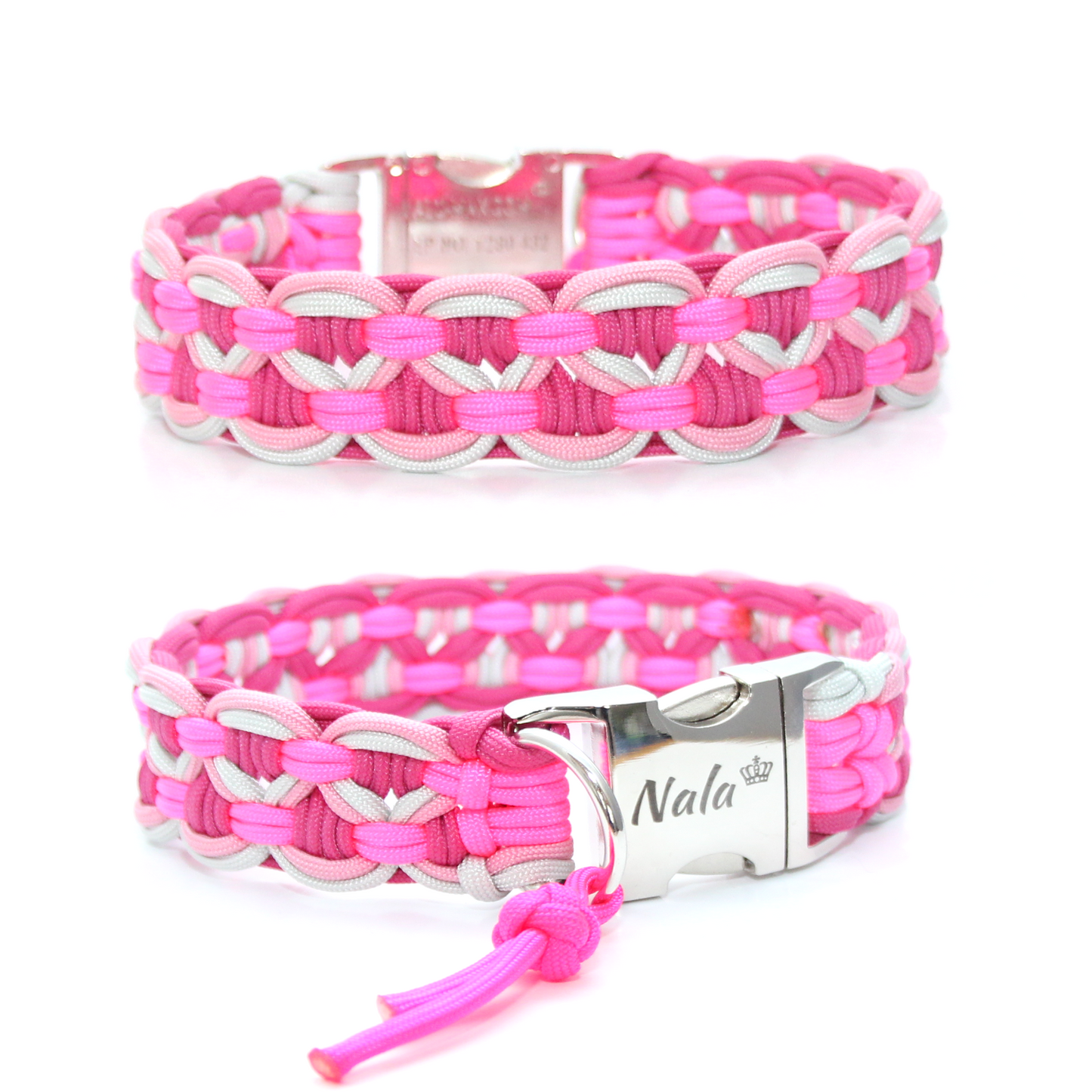 Paracord Halsband Big Wave - Farben: Neon Pink, Lavender Pink, Silvergrey & Fuchsia