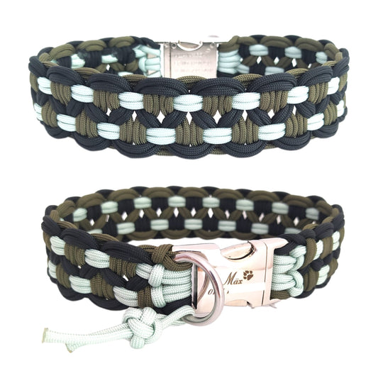 Paracord Halsband Big Wave - Farben: Olive Drap,  Silvergrey, Schwarz