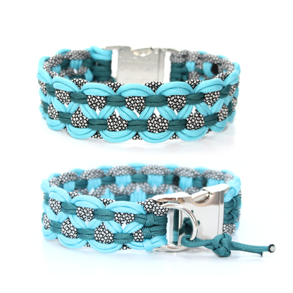 Paracord Halsband Big Wave - Farben: Türkis, Teal, Silver Diamonds