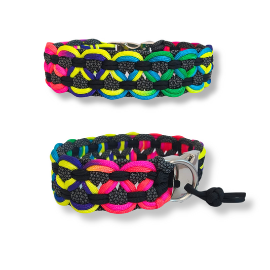 Paracord Halsband Big Wave - Farben: Regenbogen, Schwarz, Charcoal Diamonds