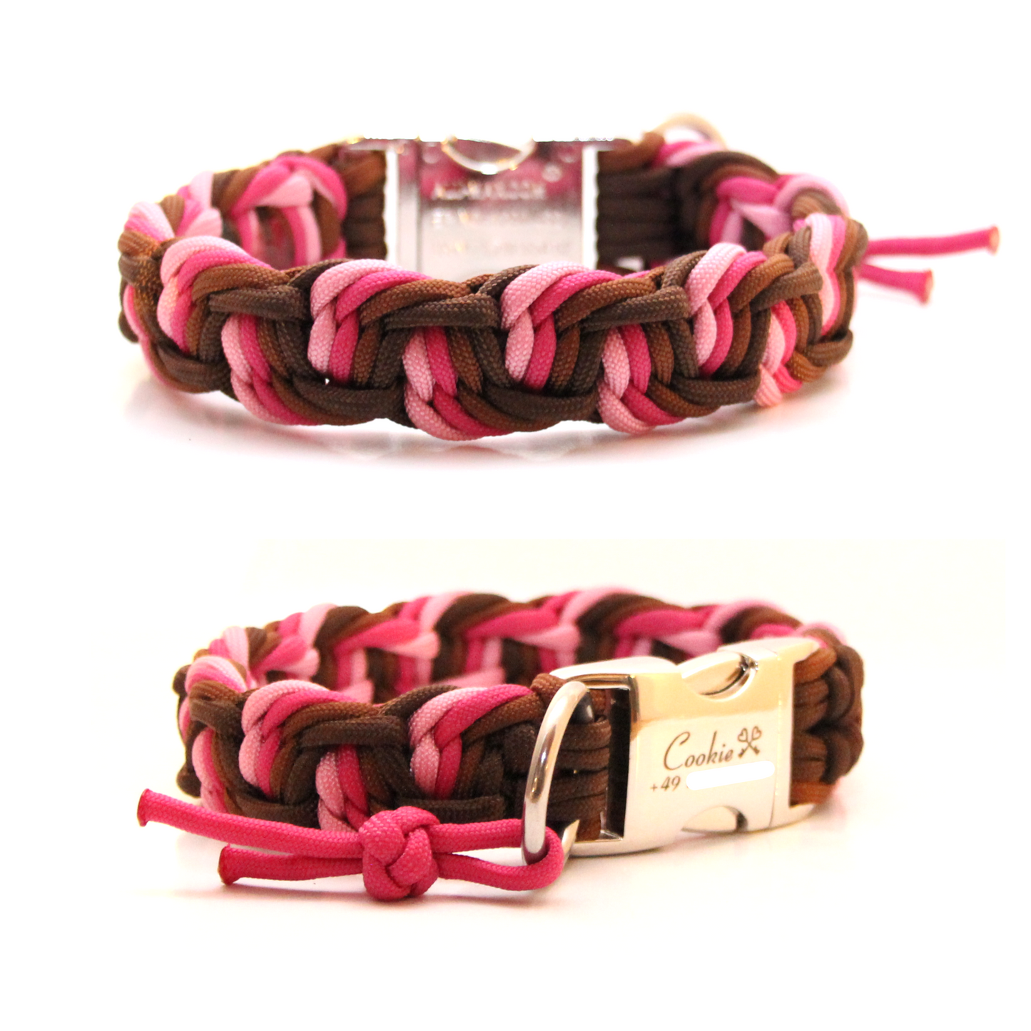 Paracord Halsband Dance - Farben: Walnut Brown, Chocolate Brown, Fuchsia, Lavender Pink