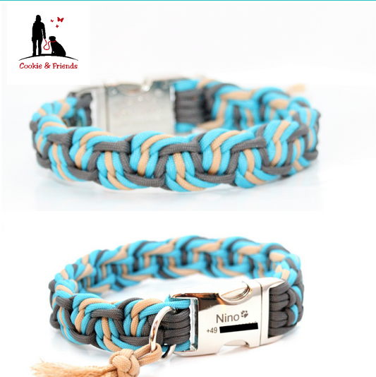 Paracord Halsband Dance - Farben: Türkis, Sand, Charcoal Grey