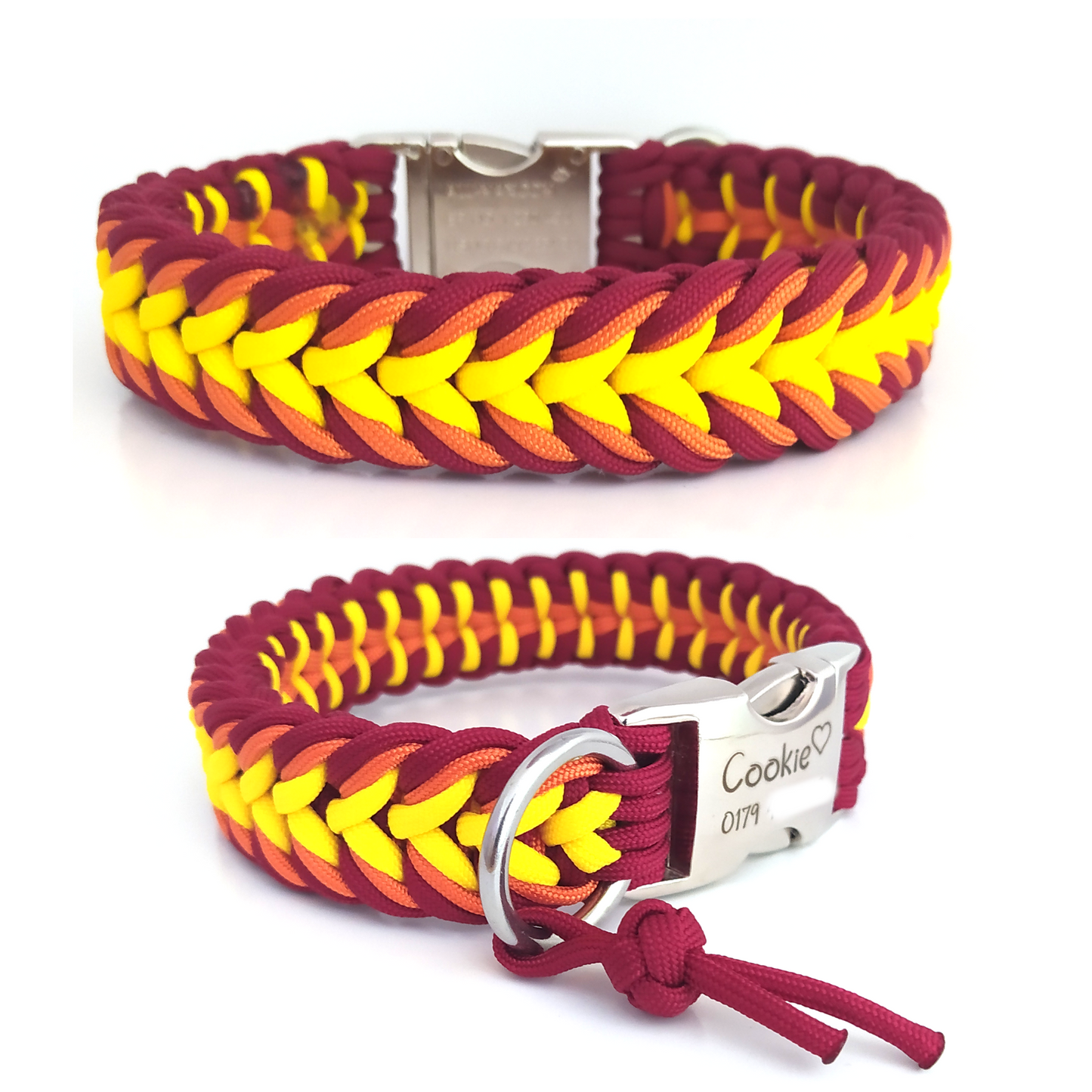 Paracord Halsband Dream - Farben: Canary Yellow, Burgundy, Fox Orange