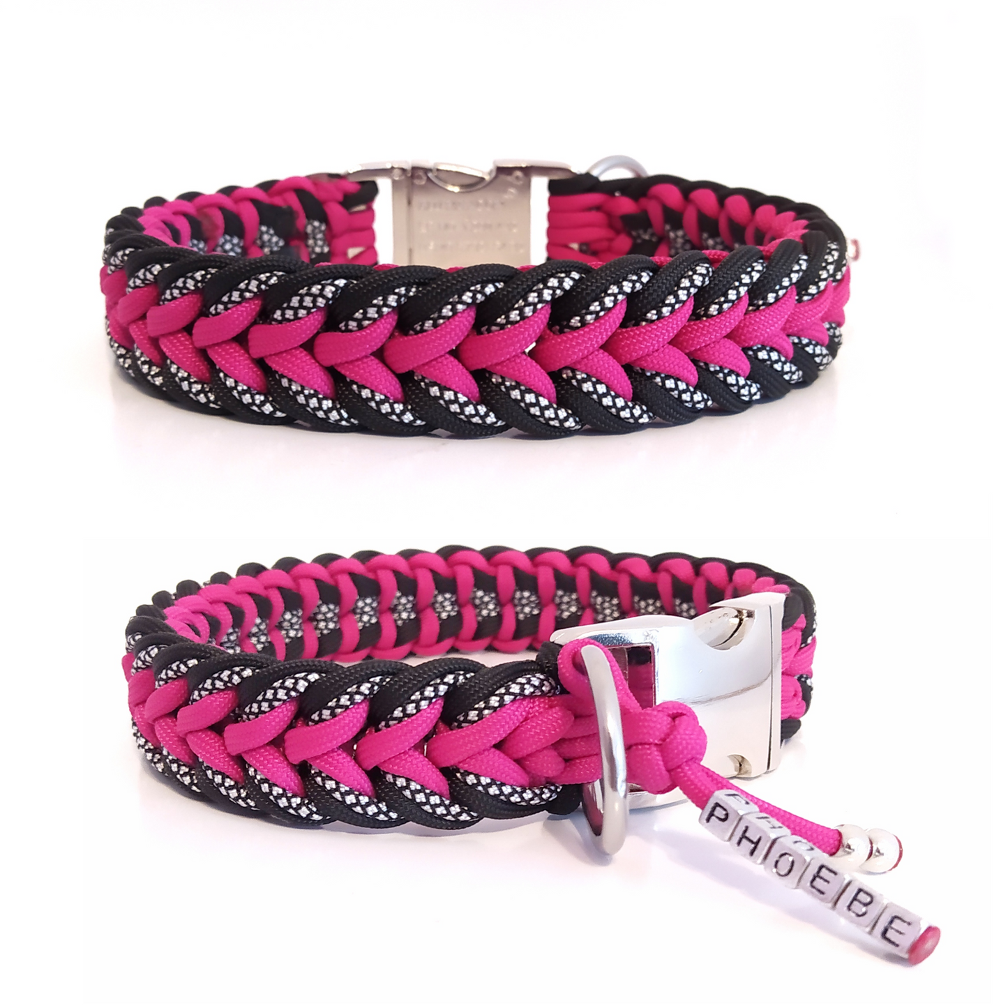 Paracord Halsband Dream - Farben: Fuchsia, Schwarz, Silver Diamonds