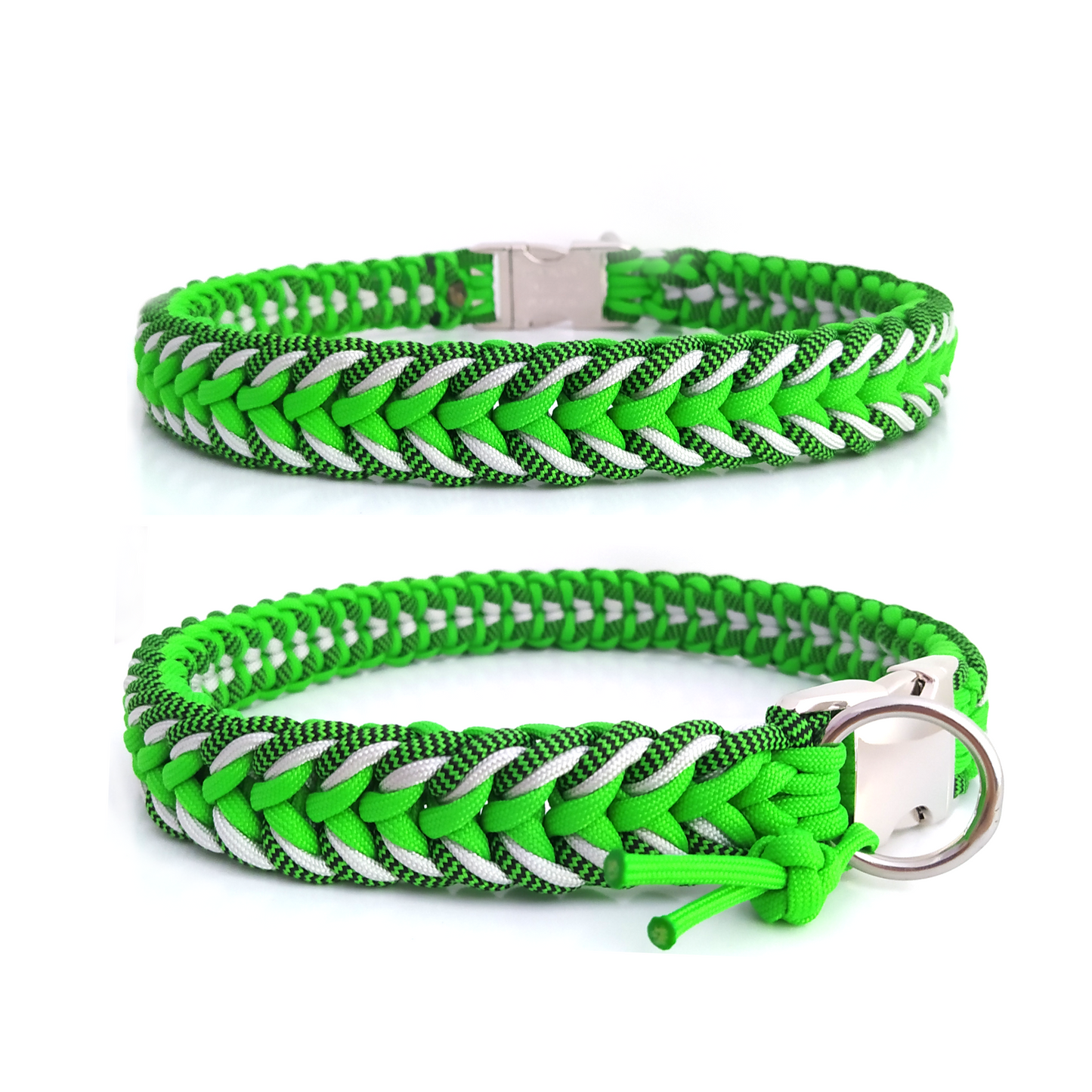 Paracord Halsband Dream - Farben: Neon Green, Silvergrey, Shockwaves Neon Green