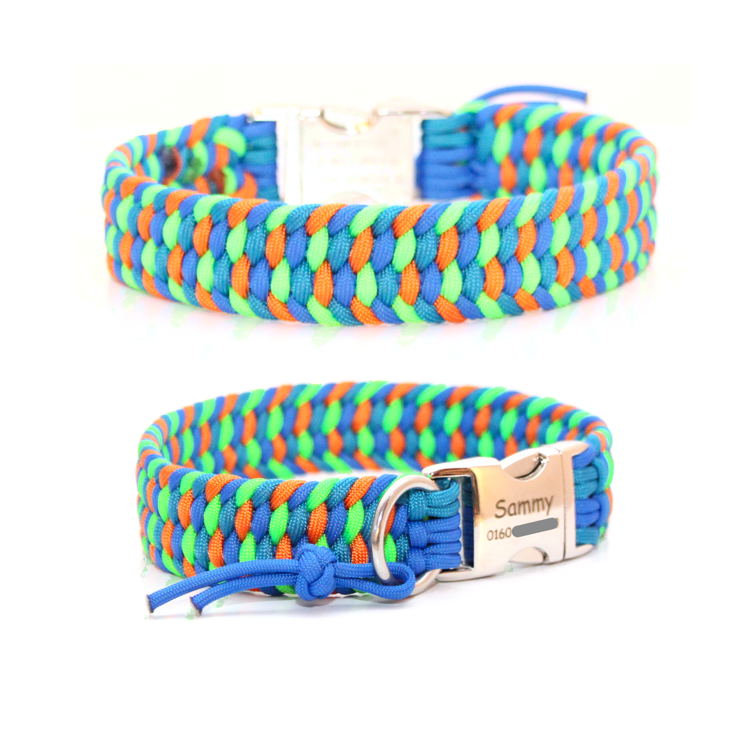 Paracord Halsband Farbrausch - Farben: Royal Blue, Neon Green, Fox Orange