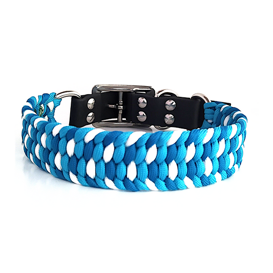 Paracord Halsband Farbrausch - Farben: Electric Blue, White, Türkis