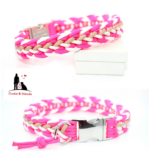 Paracord Halsband Floating Colors - Farben:  Neon Pink, Sand, White