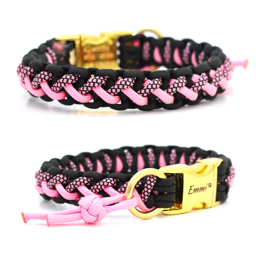 Paracord Halsband Floating Colors Smal - Farben: Schwarz, Rose Pink, Rose Pink Diamonds