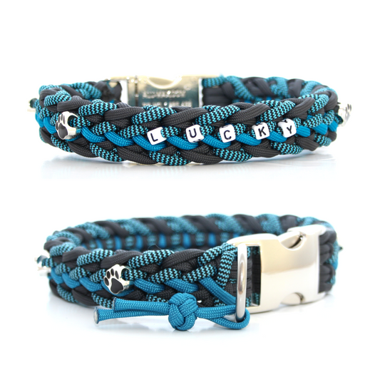 Paracord Halsband Floating Colors - Farben: Shockwaves Türkis, Schwarz, Caribbean Blue