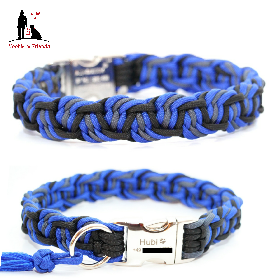 Paracord Halsband Dance - Farben: Electric Blue, Charcoal Grey, Schwarz