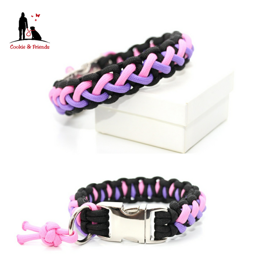 Paracord Halsband Floating Colors Smal - Farben: Schwarz, Lavender Pink, Lilac