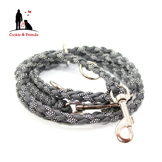 Paracord Leine - Mini - Farben: Charcoal Grey, Silver Diamonds