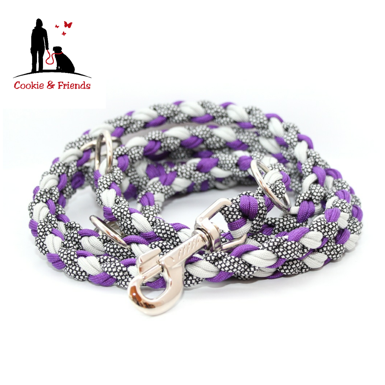 Paracord Leine - Maxi - Farben: Silver Diamonds, Acid Purple, Silvergrey