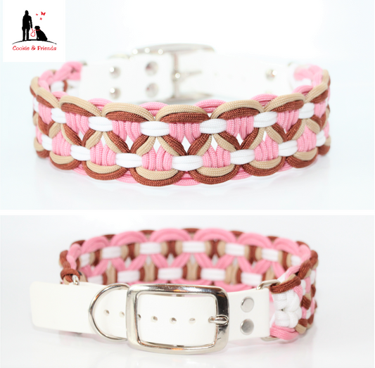 Paracord Halsband Big Wave - Farben: Lavender Pink, Sand, Weiß, Chocolate Brown